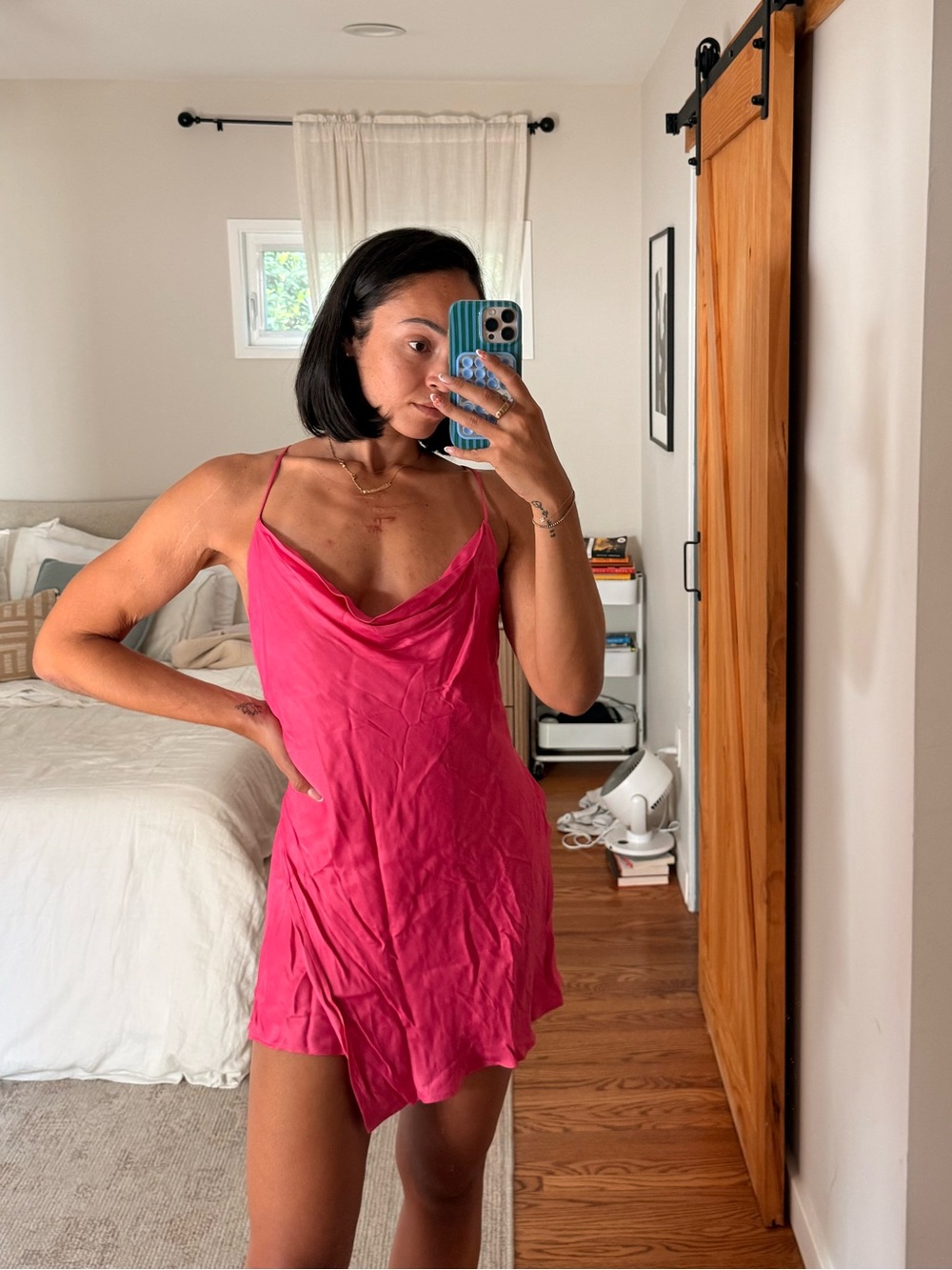 Zara Hot Pink Satin Cowl Slip Chemise